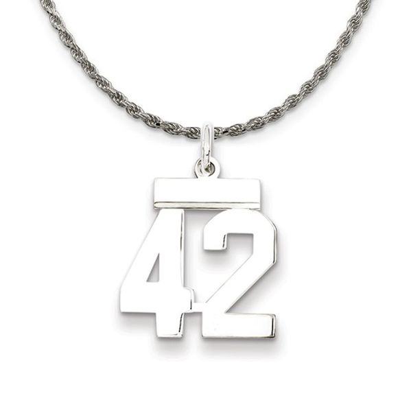 Sterling Silver Athletic Lg Polished Number 42 Necklace - 26 Inch